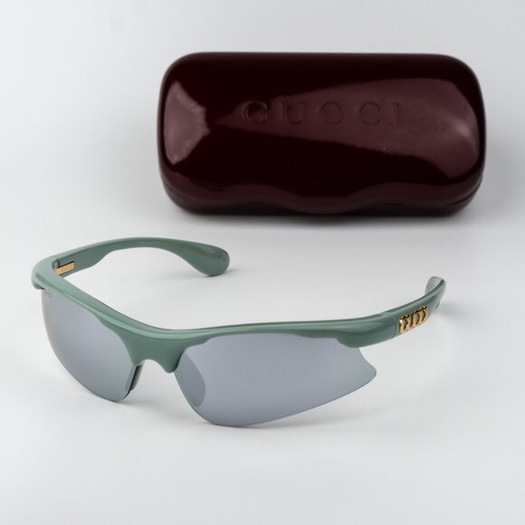 Gucci Men Sunglasses Green Silver Mirror Mask GG1774S 005 BRAND NEW - Picture 1 of 9